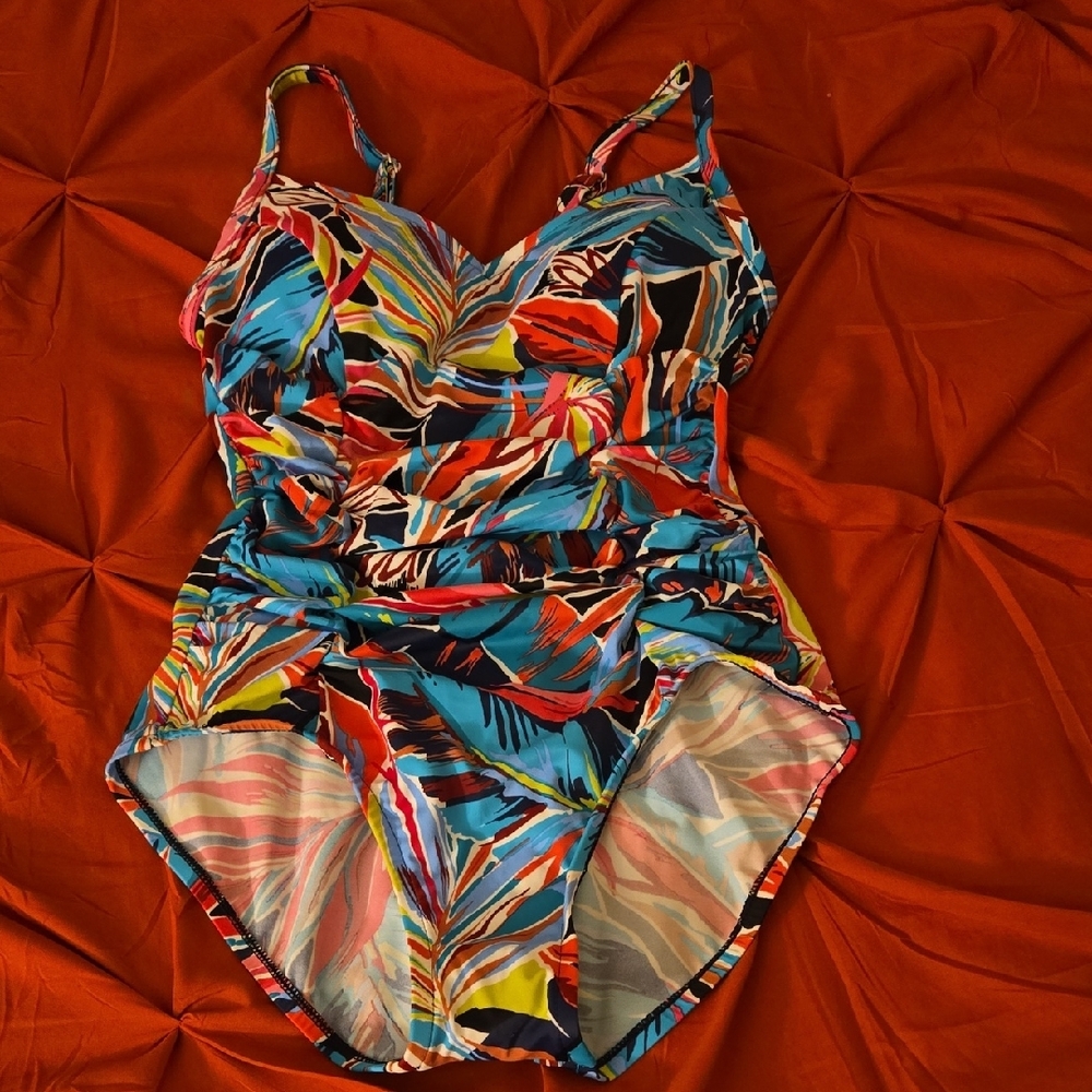 Aqua Green Red and Blue One Piece with Spaghetti Straps